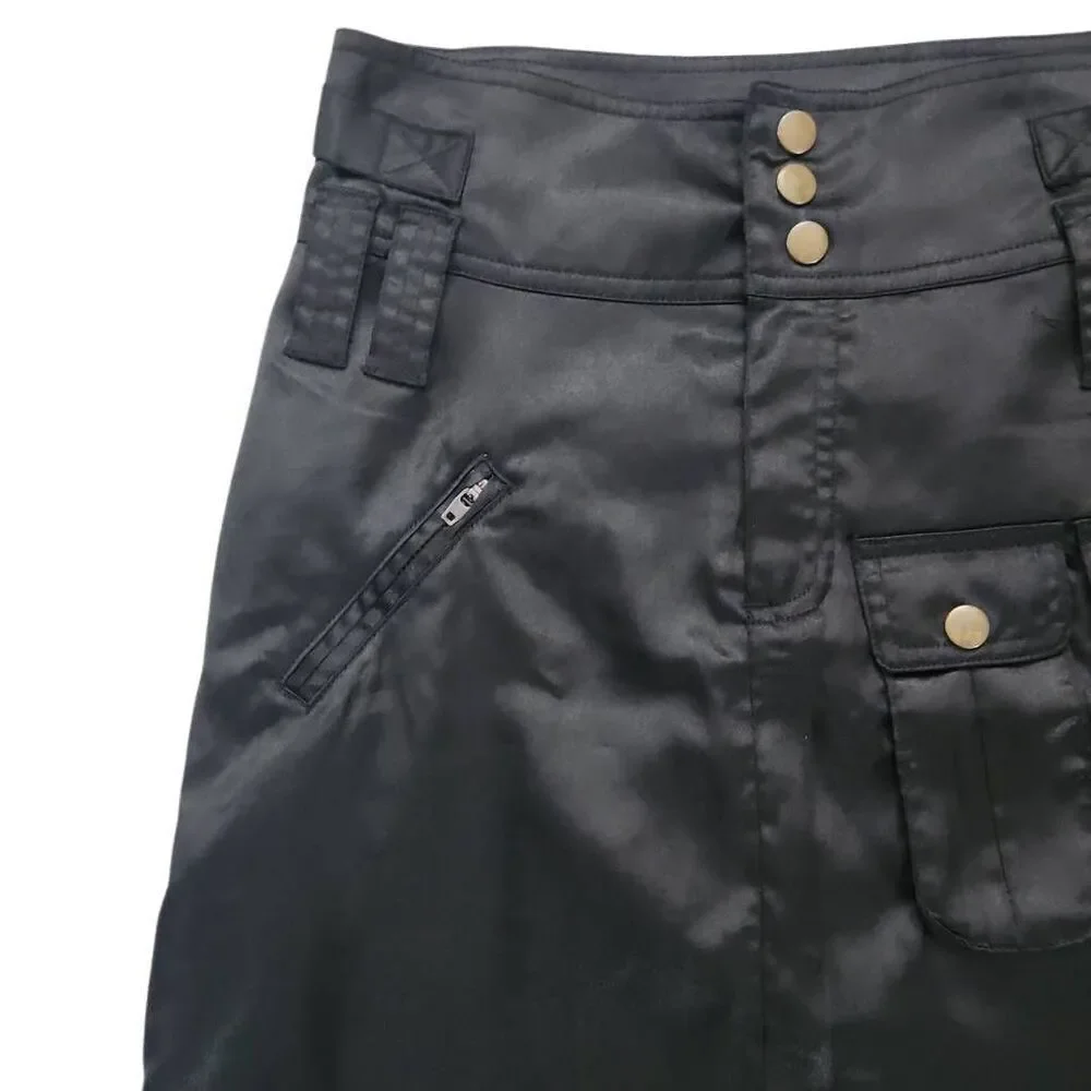 Gold Hawk Women's Size 3 Black Satin Cargo Zip Side Skirt